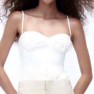 Zara Linen Blend Corset Cream/White Bodysuit Size L NWT